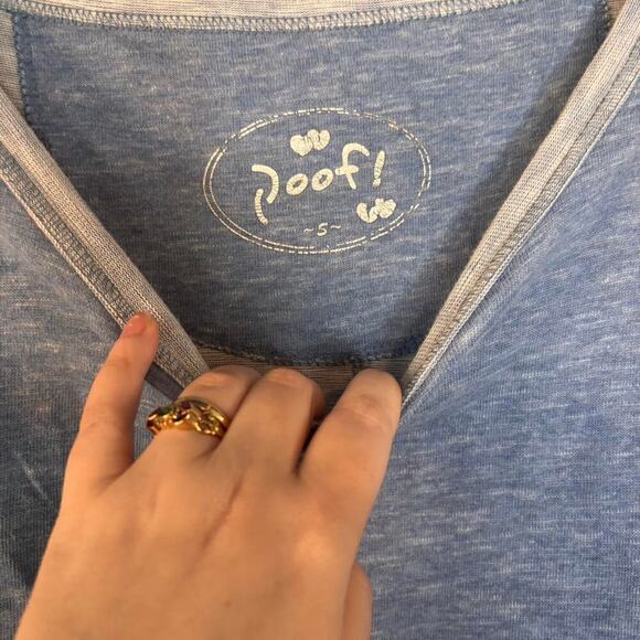 Poof Blue/Grey Cropped Quarter Sleeve Ruffle Hem Slit Side Sweatshirt Material - Picture 5 of 5